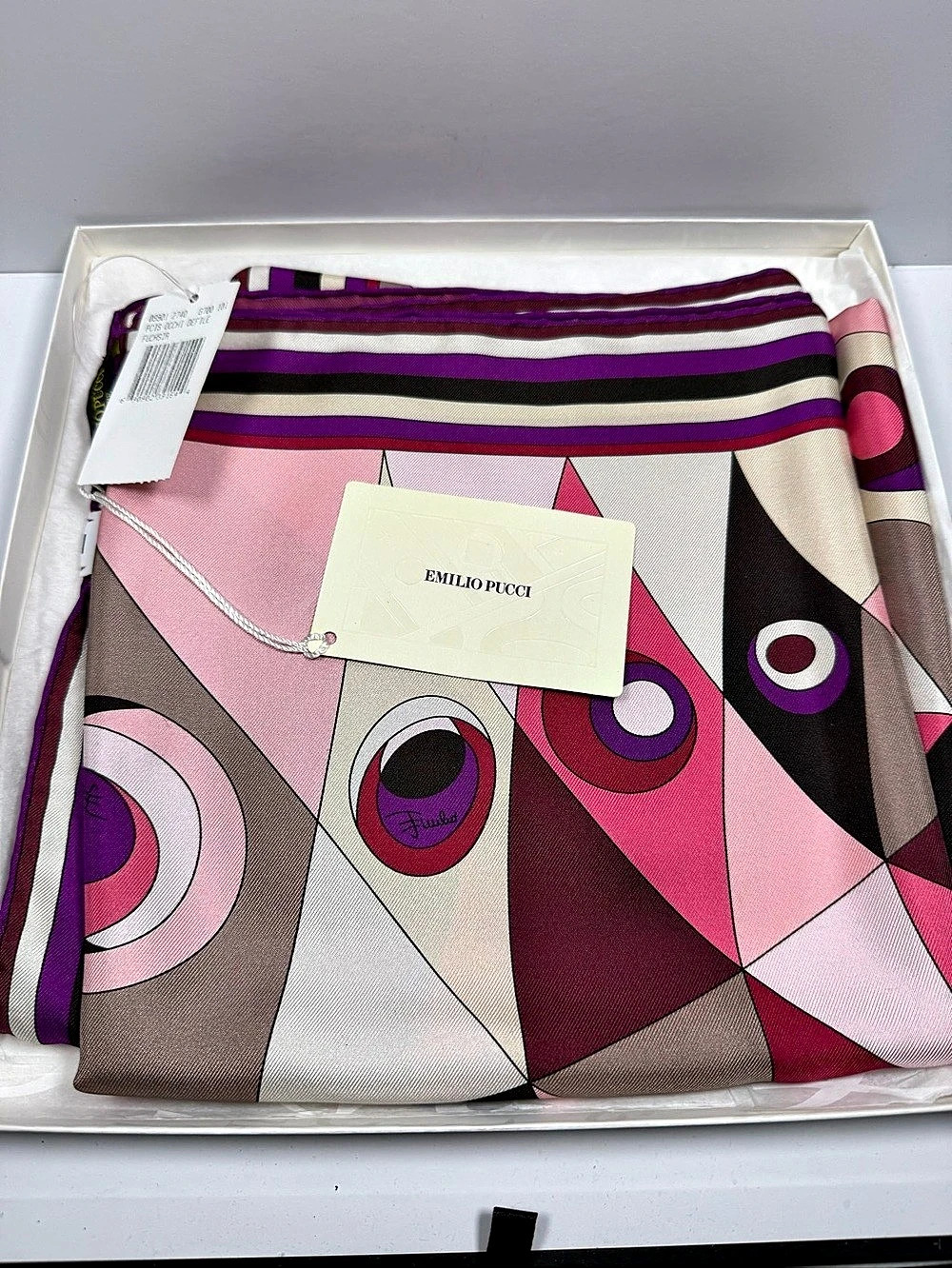 Emilio Pucci Geometric Silk Scarf in Pink & Purple NWT
